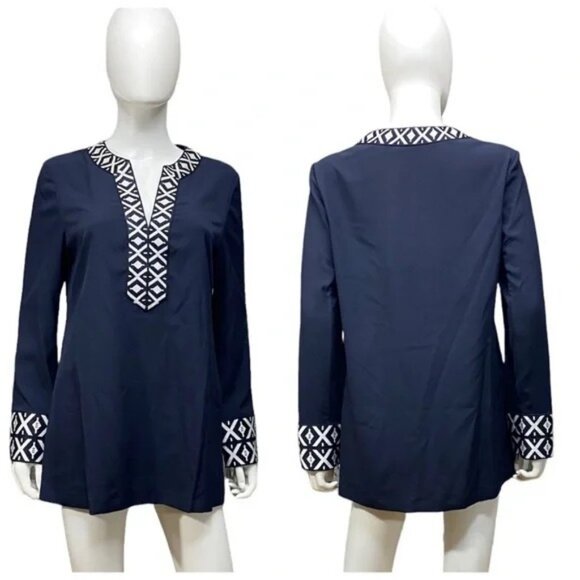 Tory Burch Ariana Navy Embroidered Tunic - Picture 3 of 7
